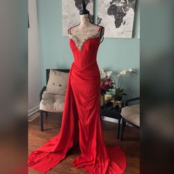 Portia and Scarlett Red Size 4 Plunge Side Slit Bustier Prom Mermaid Dress on Queenly