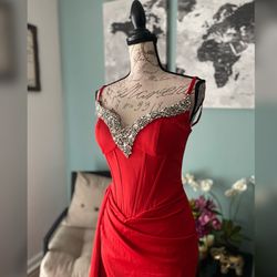 Portia and Scarlett Red Size 4 Plunge Side Slit Bustier Prom Mermaid Dress on Queenly
