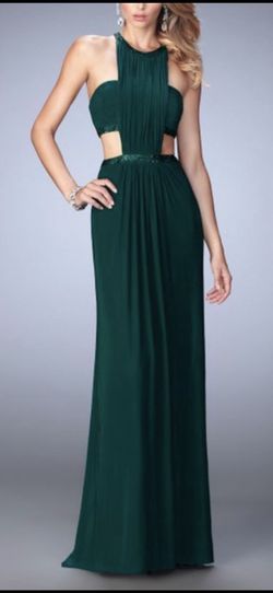 La Femme Green Size 4 $300 Navy Blue Free Shipping Floor Length Straight Dress on Queenly