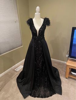 Jovani Black Tie Size 4 Free Shipping Custom Straight Dress on Queenly