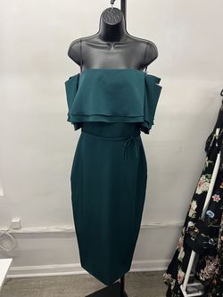 Style 25801 Mac Duggal Green Size 8 Jersey 50 Off Tea Length Strapless Cocktail Dress on Queenly