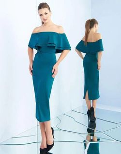 Style 25801 Mac Duggal Green Size 8 Jersey 50 Off Tea Length Strapless Cocktail Dress on Queenly