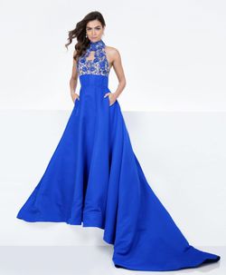 Style 1712P2884 Terani Couture Royal Blue Size 6 High Neck Ball gown on Queenly