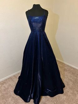 Style 87278 Amarra Blue Size 6 Jersey Plunge Ball gown on Queenly