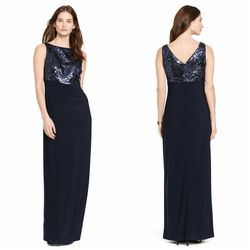 Ralph Lauren Blue Size 16 Navy Side Slit Plus Size Sequined Straight Dress on Queenly