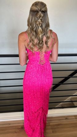 Style 55041 Sherri Hill Pink Size 00 Black Tie Pageant Jersey Floor Length Side slit Dress on Queenly
