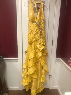 Mac Duggal Yellow Size 10 Vintage Free Shipping Floor Length A-line Dress on Queenly