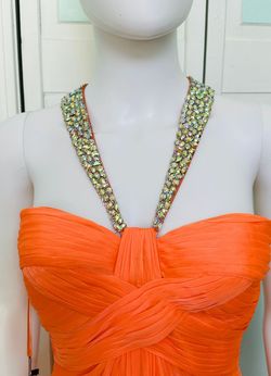 Style 17441 La Femme Orange Size 2 High Neck Tulle Floor Length A-line Dress on Queenly