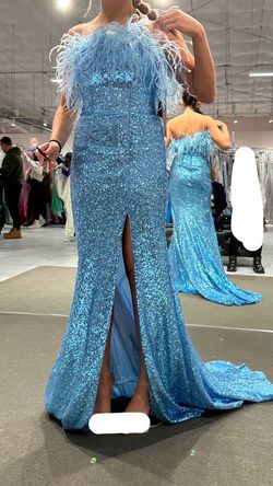 Style 54837 Sherri Hill Blue Size 00 Strapless Free Shipping Floor Length Mermaid Dress on Queenly