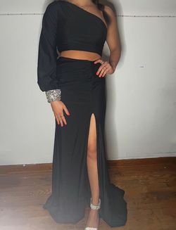 Sherri Hill Black Size 00 Pageant Jersey Floor Length Side slit Dress on Queenly
