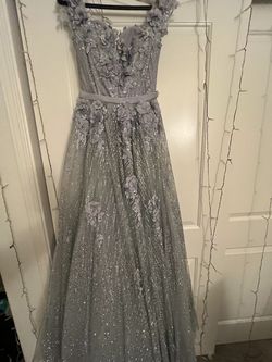 Style #PS6015 Portia and Scarlett   Silver Size 4 Sequined Mermaid Dress on Queenly