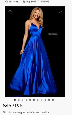 Style 52195 Sherri Hill Blue Size 0 Plunge Prom A-line Dress on Queenly