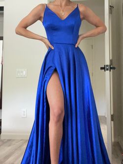 Style 52195 Sherri Hill Blue Size 0 Plunge Prom A-line Dress on Queenly