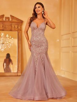 Style LAWD8013 Faeriesty Pink Size 12 Jersey Sheer Polyester Tall Height Backless Mermaid Dress on Queenly