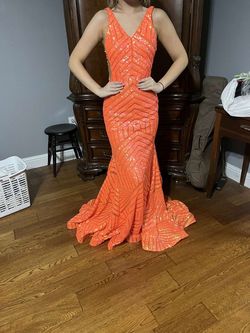 Jovani Orange Size 2 Jersey Floor Length Tall Height Mermaid Dress on Queenly