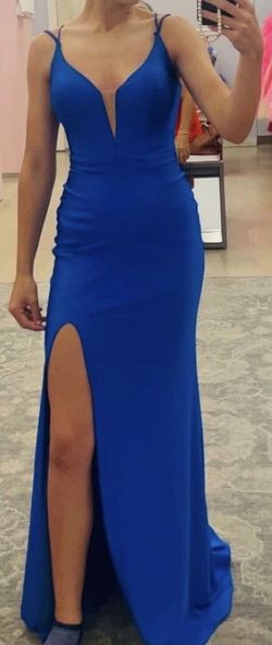 Style 80254 Alyce Paris Blue Size 00 Jersey Silk Halter Side slit Dress on Queenly