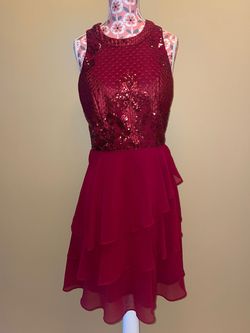 City Studios Red Size 4 Prom Sequined High Neck Cocktail Dress on Queenly