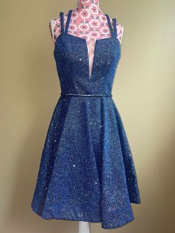 Vienna Blue Size 0 Sheer Mini Prom Cocktail Dress on Queenly