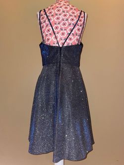 Xscape Blue Size 6 Prom Plunge Shiny Cocktail Dress on Queenly