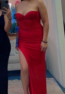 Style Cd274 Cinderella Divine Red Size 2 Medium Height Short Height Prom Side slit Dress on Queenly
