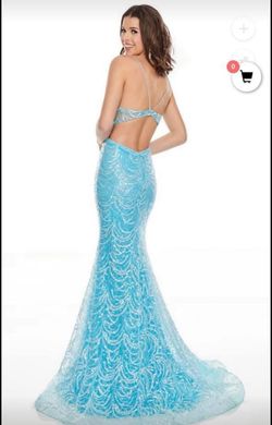 Rachel Allan Blue Size 6 Prom Jersey Military Mermaid Dress on Queenly