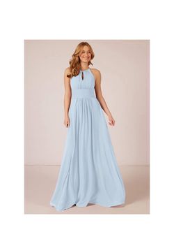 Style Bonnie A-Line Runched Chiffon Formal Azazie Blue Size 4 Floor Length Bridesmaid A-line Dress on Queenly