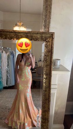 Jovani Orange Size 0 Prom Sequined Pageant Train Dress on Queenly