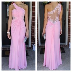 Tony Bowls Pink Size 2 Tall Height One Shoulder Floor Length Straight Dress on Queenly