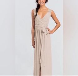 Ceremony by Joanna August Nude Size 8 Floor Length A-line Dress on Queenly