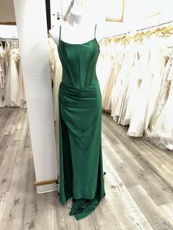 Style DM 11044 Dave and Johnny Green Size 10 Satin Dm 11044 Black Tie Side slit Dress on Queenly