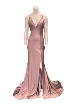Style 510 Jessica Angel Pink Size 4 Rose Gold Plunge V Neck Side slit Dress on Queenly