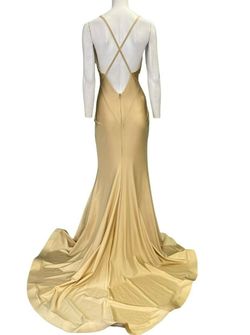 Style 510 Jessica Angel Gold Size 8 Plunge $300 Tall Height Side slit Dress on Queenly