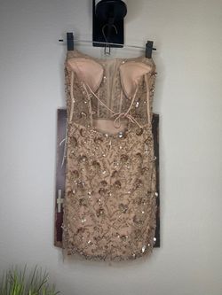 Rachel Allan Nude Size 4 Homecoming Strapless Free Shipping Cocktail Dress on Queenly