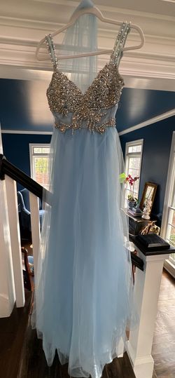 Sherri Hill Blue Size 2 Medium Height Jersey Floor Length A-line Dress on Queenly
