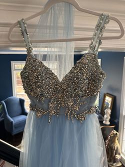 Sherri Hill Blue Size 2 Jersey Prom Floor Length A-line Dress on Queenly