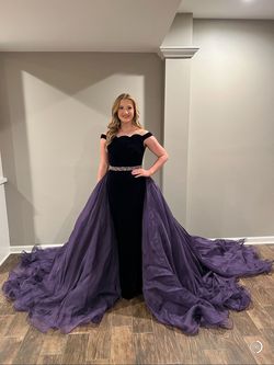 Style 45606 Sherri Hill Purple Size 8 Overskirt Velvet A-line Dress on Queenly