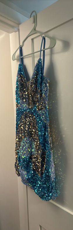 Portia and Scarlett Blue Size 0 Mini Free Shipping Jersey Prom Cocktail Dress on Queenly