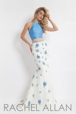 Style 6050 Rachel Allan Blue Size 4 High Neck Lace 50 Off Two Piece Mermaid Dress on Queenly