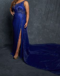 Sherri Hill Blue Size 6 Train Free Shipping One Shoulder A-line Dress on Queenly