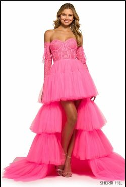 Style 55453 Sherri Hill Pink Size 0 Jersey Tall Height Train Dress on Queenly