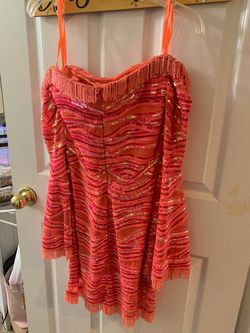 Ashley Lauren Pink Size 4 Fringe Jewelled Jersey Appearance Cocktail Dress on Queenly