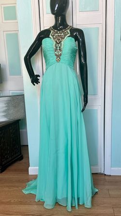 Style 7197 Rachel Allan Green Size 4 Jewelled Military A-line Dress on Queenly