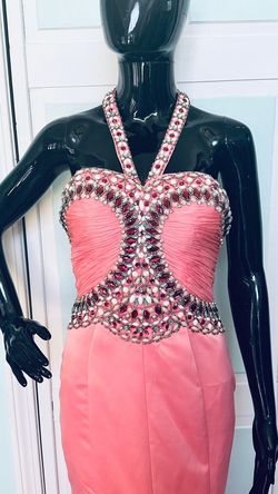 Style 2914 Rachel Allan Pink Size 4 Halter Satin Prom Mermaid Dress on Queenly