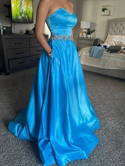 Rachel Allan Blue Size 4 Jersey Free Shipping Ball gown on Queenly