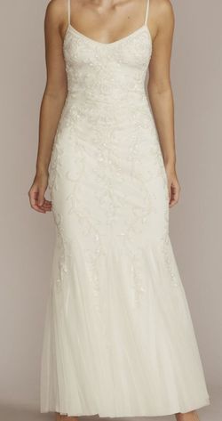 David's Bridal White Size 4 Floor Length Free Shipping Wedding Jersey Mermaid Dress on Queenly
