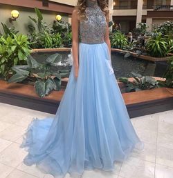 Sherri Hill Blue Size 6 Tall Height Turquoise Floor Length Train Dress on Queenly