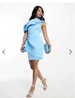 Asos Design Blue Size 4 One Shoulder Prom Jersey Cocktail Dress on Queenly