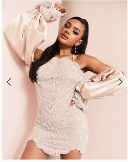 Asos Luxe Pink Size 4 Long Sleeve Pearls Prom Jersey Cocktail Dress on Queenly