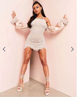 Asos Luxe Pink Size 4 Long Sleeve Pearls Prom Jersey Cocktail Dress on Queenly
