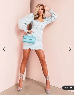 Asos Luxe Blue Size 4 Prom Mini Long Sleeve Cocktail Dress on Queenly
